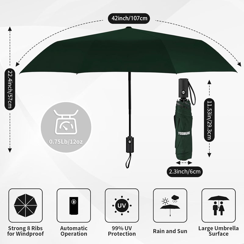 Yoobure Windproof Travel Umbrella - Automatic Umbrellas for Rain, Compact Folding Umbrella with UV Protection, Lightweight Portable Design for Backpack/Walking/Car, Sun & Storm Ready - Image 2